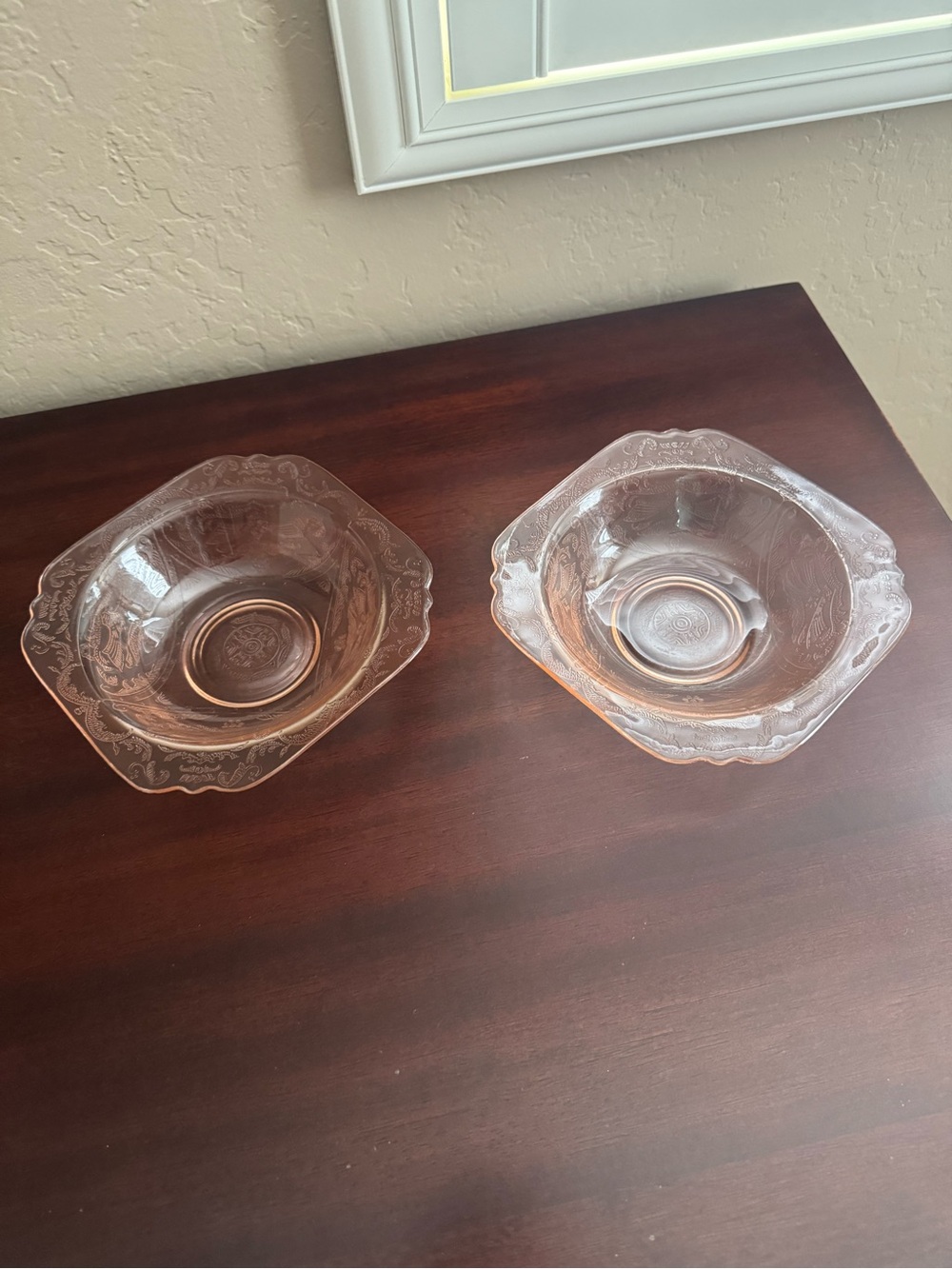 Vintage Pink Indiana Glass Recollection Madrid Square 7" Soup Bowl Set Of Two